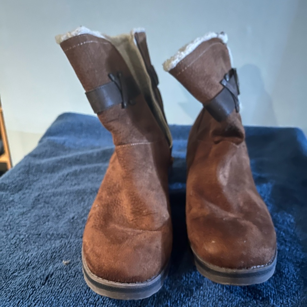 Brown Suede Shearling-Lined Ankle Boots